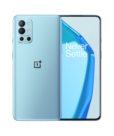 OnePlus 9R smartphone in Carbon Black showing full display and sleek design