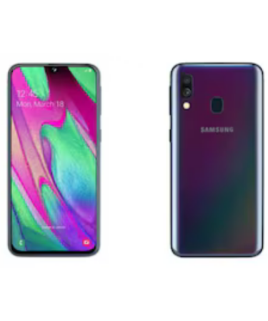 Samsung Galaxy A40 smartphone with compact design, vibrant display, dual camera, and reliable battery