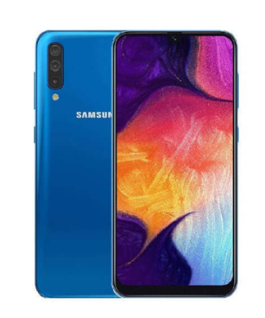 Samsung Galaxy A50 smartphone with sleek design, vibrant display, triple camera system, and long-lasting battery